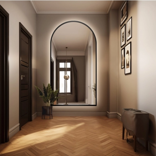 Lustro półowalne w ramie czarnej MDF z podświetleniem - BERDO LED